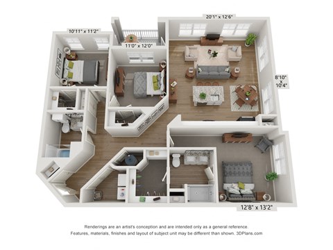 Floor plan for 3 beds, 2 baths, 1475 sqft